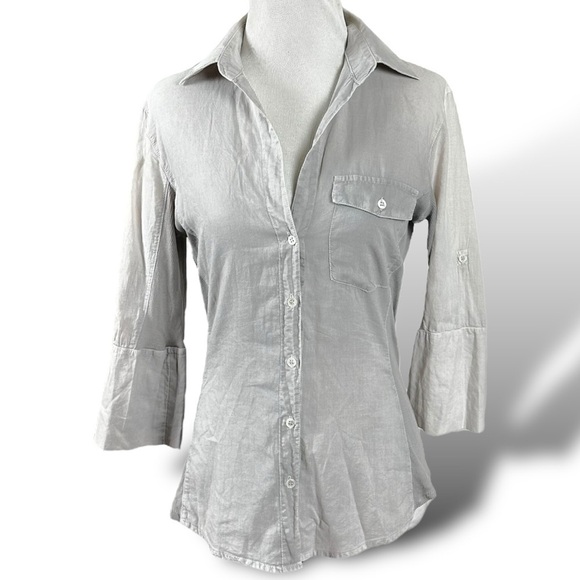 James Perse Slub Side Panel Button Front Shirt Taupe Orchid Floral Subversive S - Picture 4 of 10